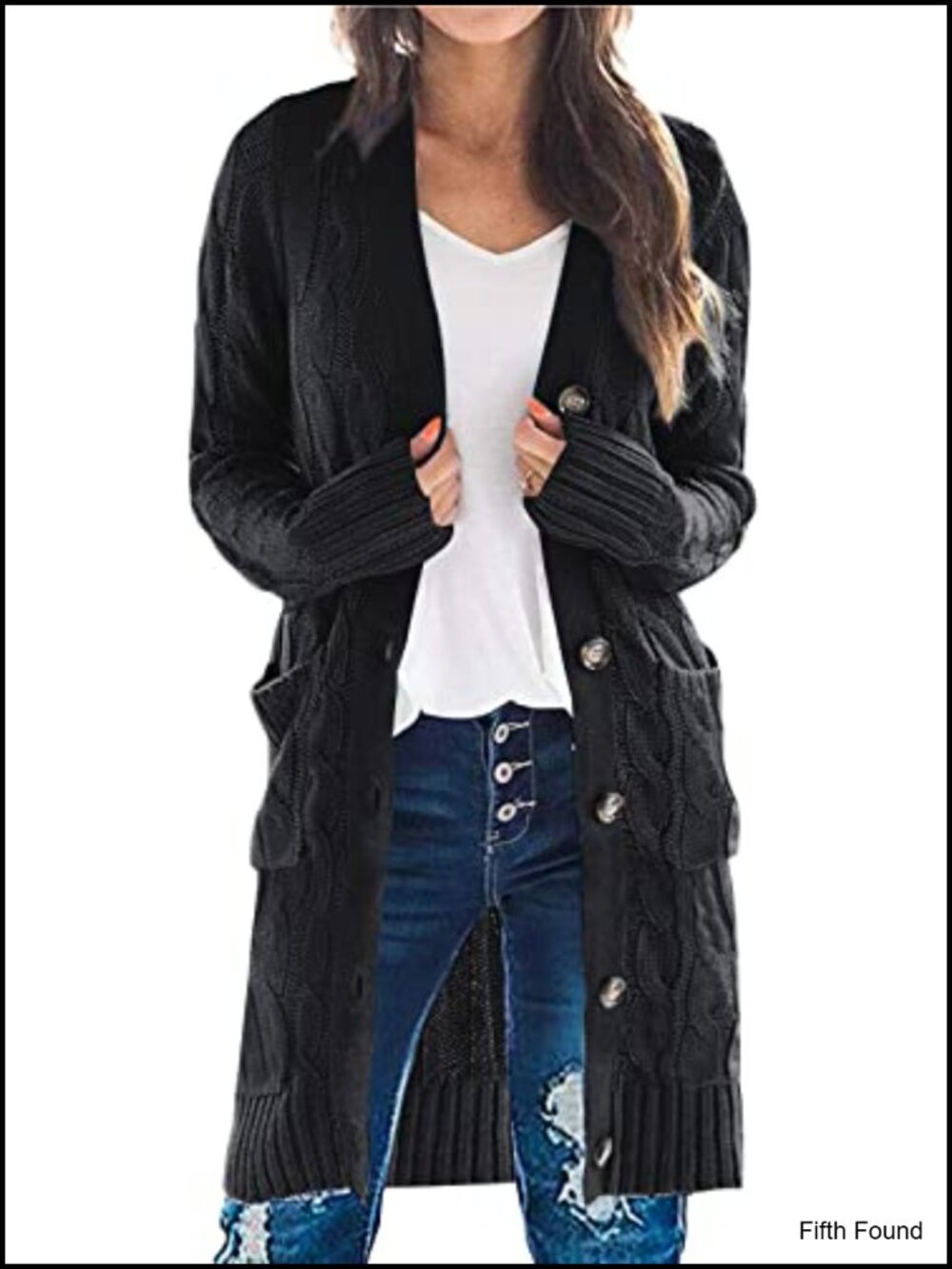 Womens Cable Knit Button Long Cardigan Sweater with Pockets
